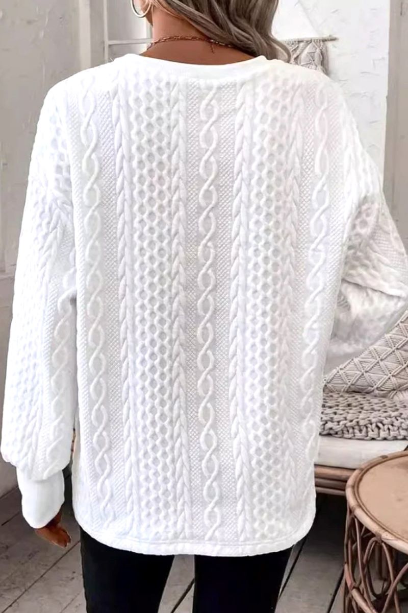 PREORDER! ETA 10/29 Frosty Morning White Textured Knit V-Neck Blouse **SHIPPING EXPECTED TO BEGIN ON DATE 10/29**