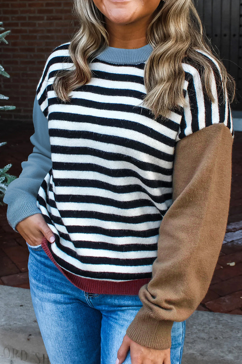Mixed Messages Black Striped Colorblock Sweater