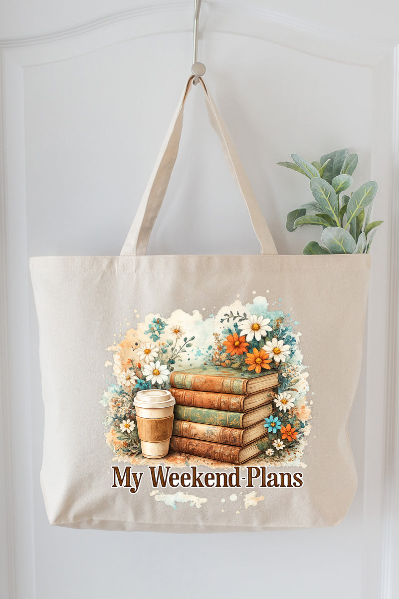 Weekend Books & Brews Canvas Jumbo Tote