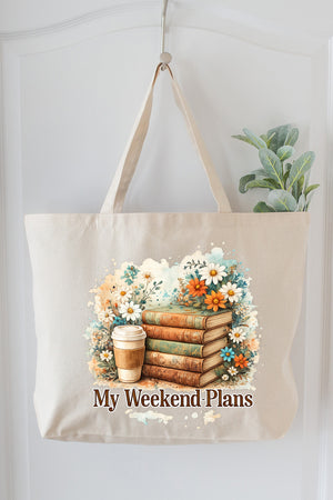 Weekend Books & Brews Canvas Jumbo Tote