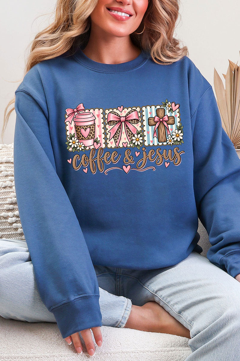 Coffee & Jesus Coquette Ecosmart Crewneck Sweatshirt