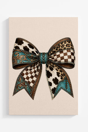 Prairie Patchwork Bow Ivory Ready To Frame Canvas Print