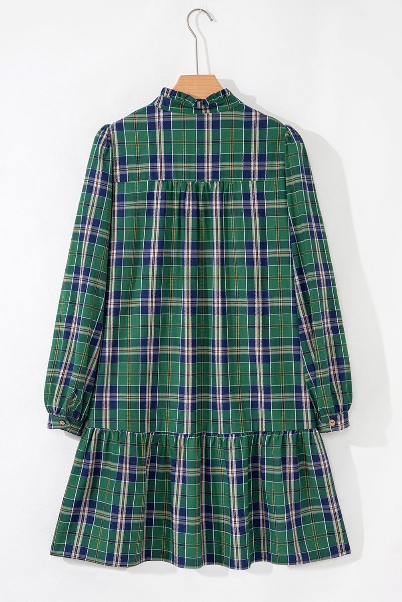 PREORDER! ETA 11/24 Plus Size Fireside Festive Green Plaid Long Sleeve Mini Dress **SHIPPING EXPECTED TO BEGIN ON DATE 11/24**