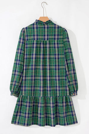PREORDER! ETA 11/24 Plus Size Fireside Festive Green Plaid Long Sleeve Mini Dress **SHIPPING EXPECTED TO BEGIN ON DATE 11/24**