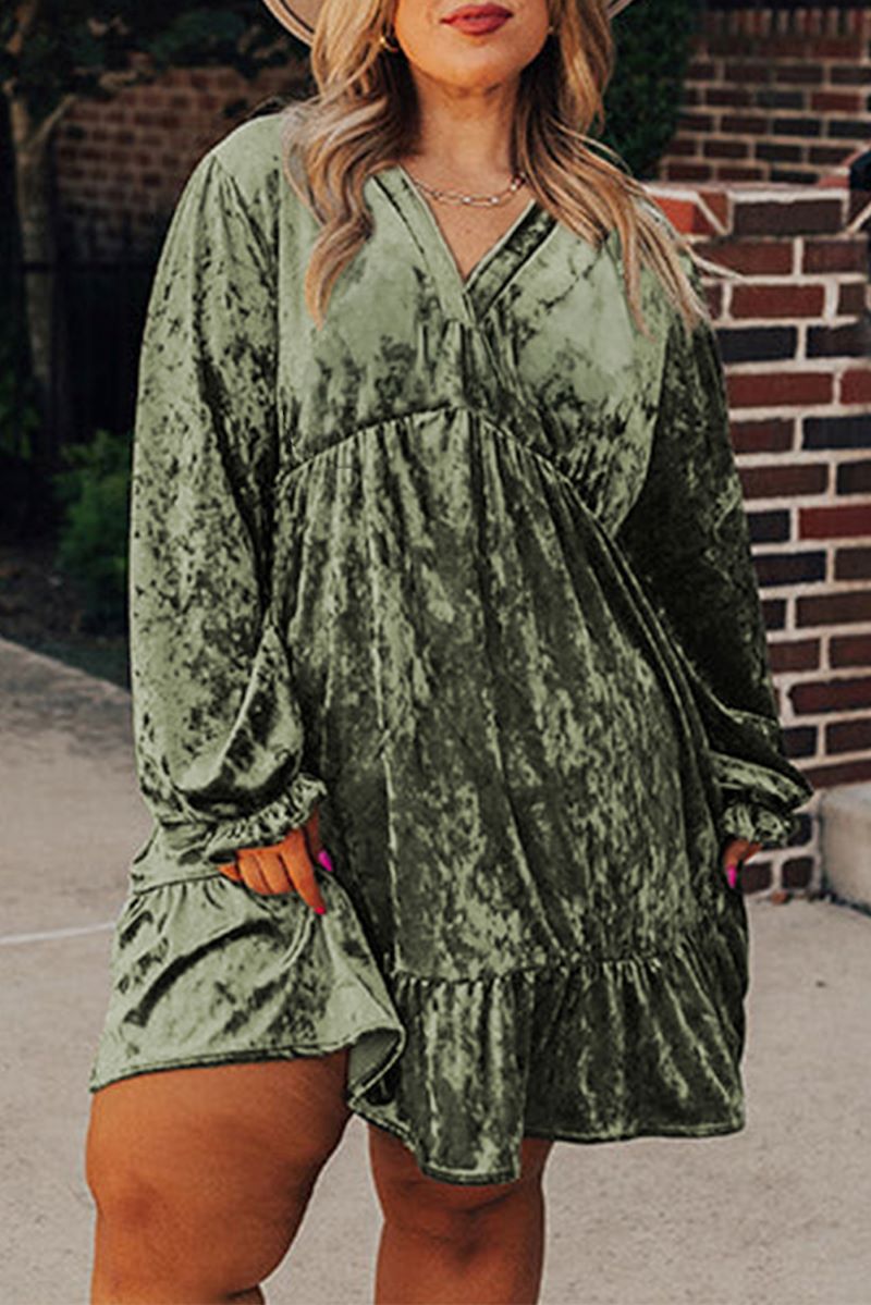 PREORDER! ETA 11/16 Plus Size Social Season Green Velvet Babydoll Dress **SHIPPING EXPECTED TO BEGIN ON DATE 11/16**
