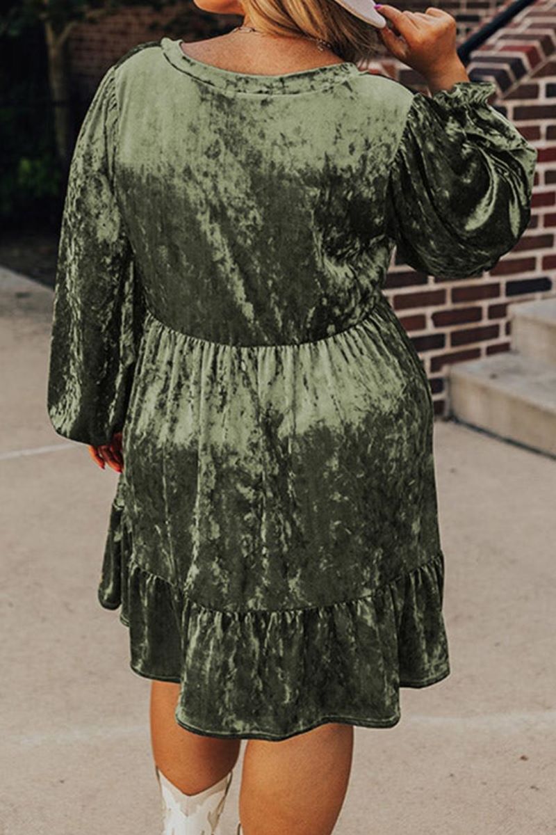 PREORDER! ETA 11/16 Plus Size Social Season Green Velvet Babydoll Dress **SHIPPING EXPECTED TO BEGIN ON DATE 11/16**