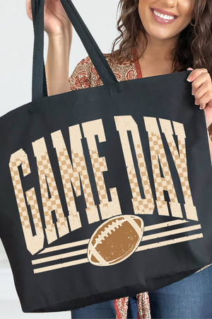 Checkered Taupe Game Day Canvas Jumbo Tote