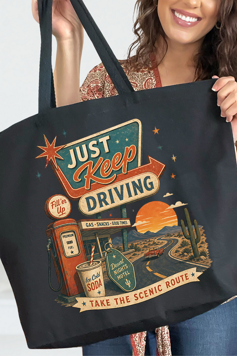 Just Keep Driving Canvas Jumbo Tote