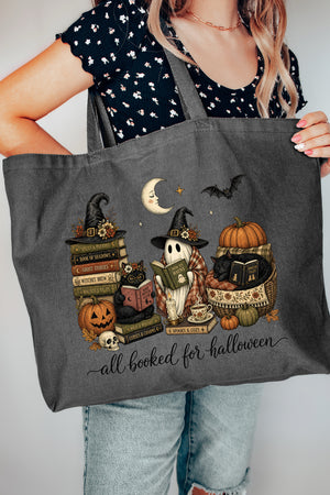 All Booked For Halloween Canvas Jumbo Tote
