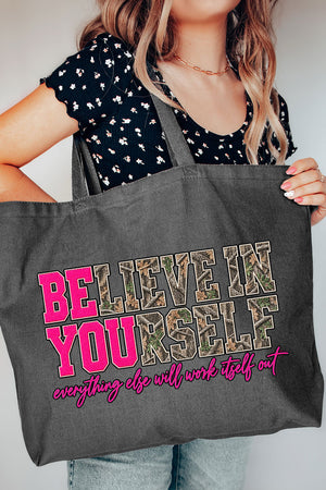 Believe In Yourself Pink Spark Canvas Jumbo Tote