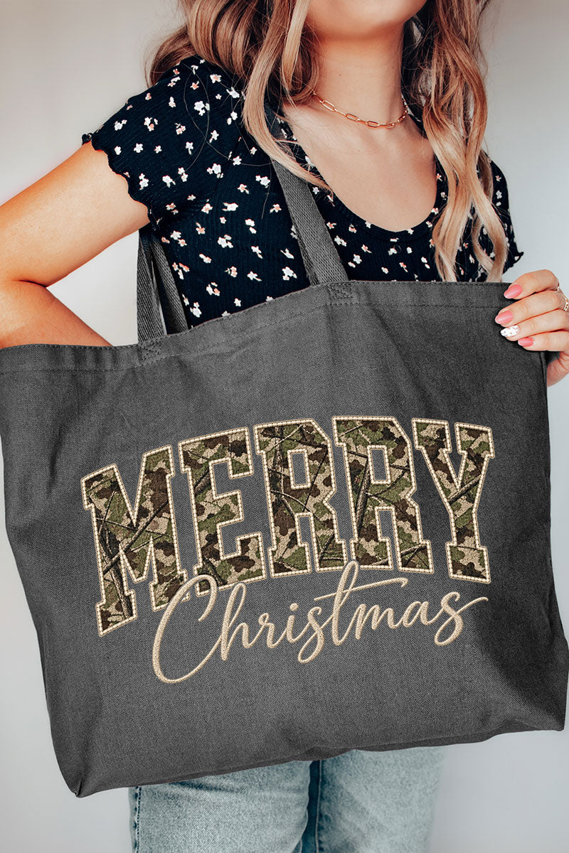 Camo Merry Christmas Canvas Jumbo Tote