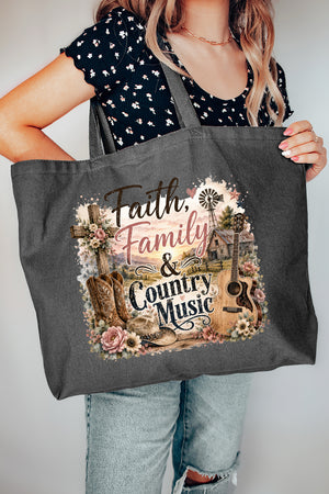 Faith, Family & Country Music Canvas Jumbo Tote