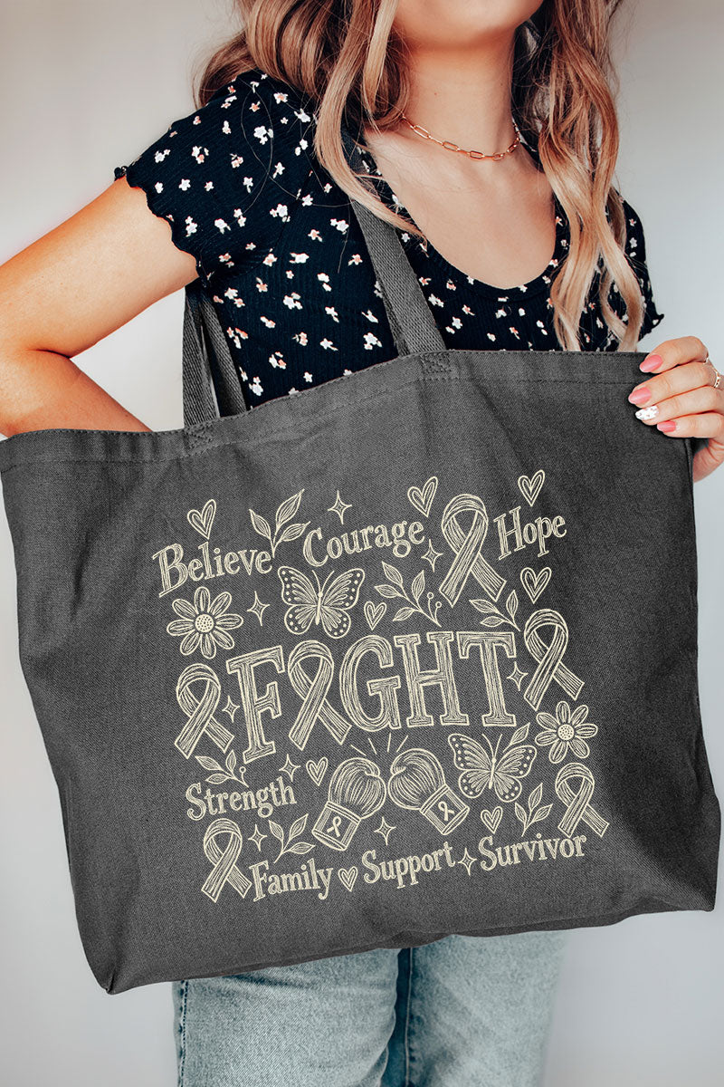Fight Ribbon Sketch Canvas Jumbo Tote