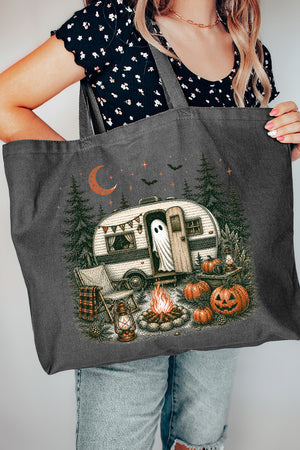 Spooky Campfire Night Canvas Jumbo Tote