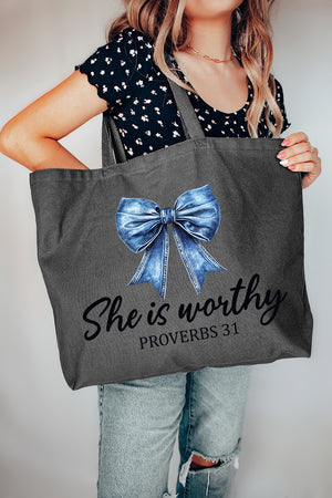 Blue Bow Worthy Canvas Jumbo Tote