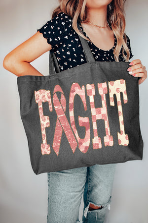 Pink Patterned Fight Canvas Jumbo Tote
