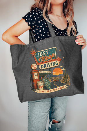 Just Keep Driving Canvas Jumbo Tote