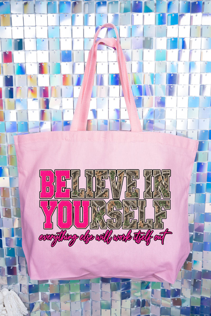 Believe In Yourself Pink Spark Canvas Jumbo Tote