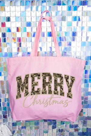 Camo Merry Christmas Canvas Jumbo Tote