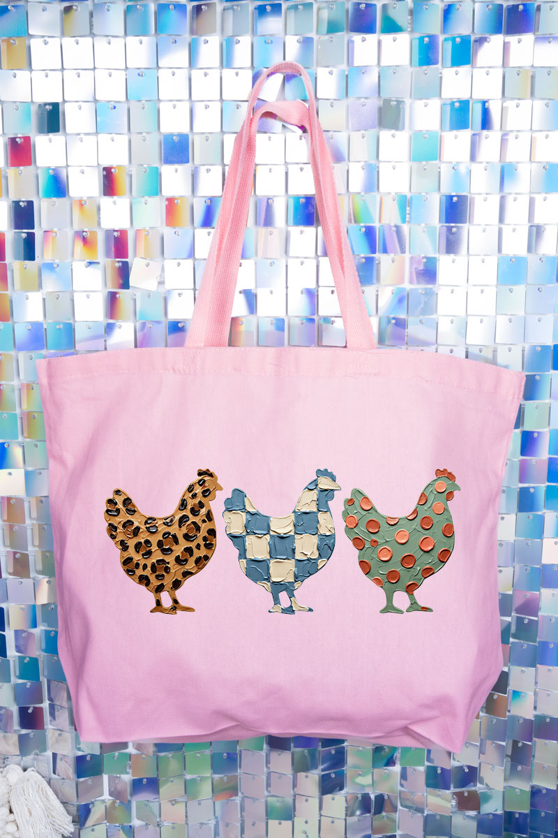 Painted Hen Trio Canvas Jumbo Tote