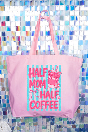 Pink Pop Half Mom Half Coffee Canvas Jumbo Tote