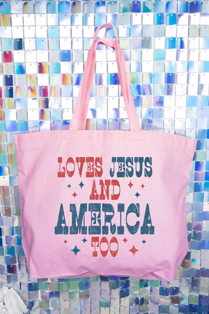Retro Loves Jesus & America Too Canvas Jumbo Tote