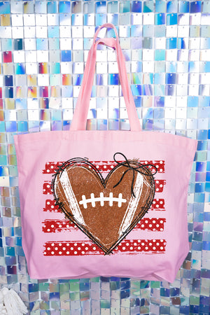 Red Football Sweetheart Canvas Jumbo Tote