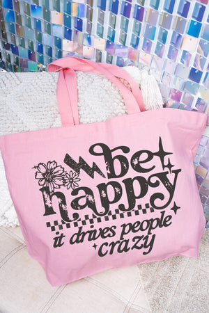 Black Be Happy Canvas Jumbo Tote