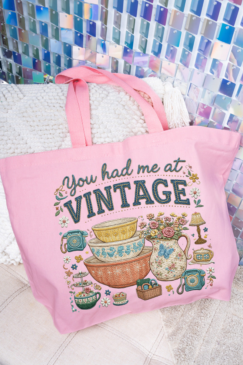 Vintage Threaded Treasures Canvas Jumbo Tote