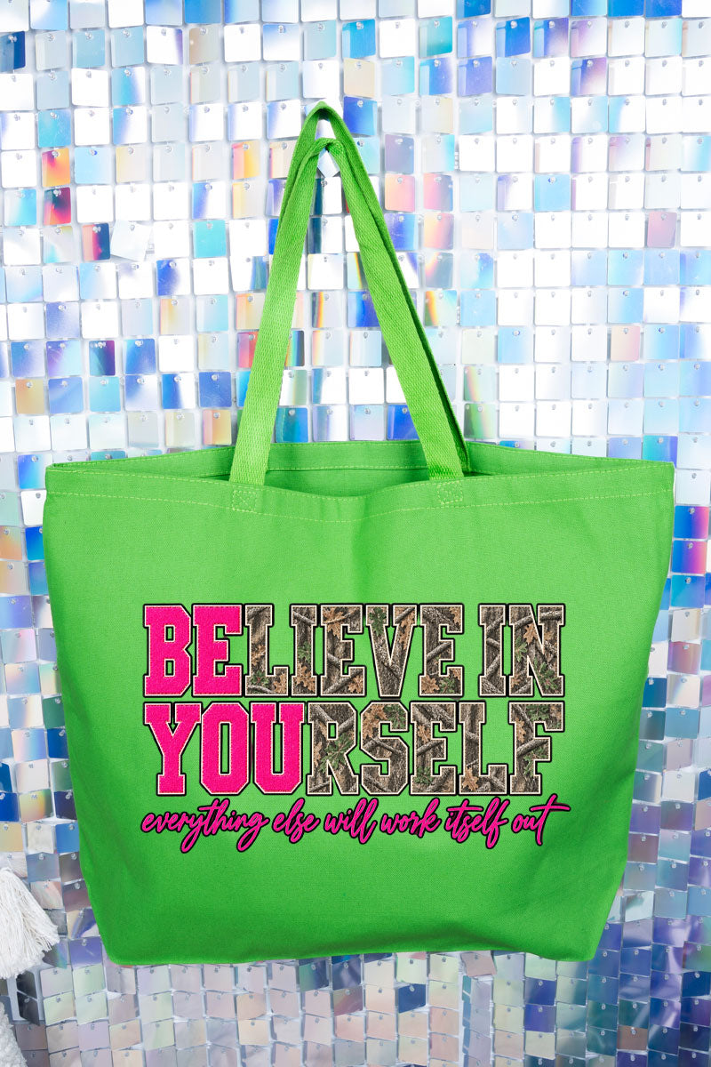 Believe In Yourself Pink Spark Canvas Jumbo Tote