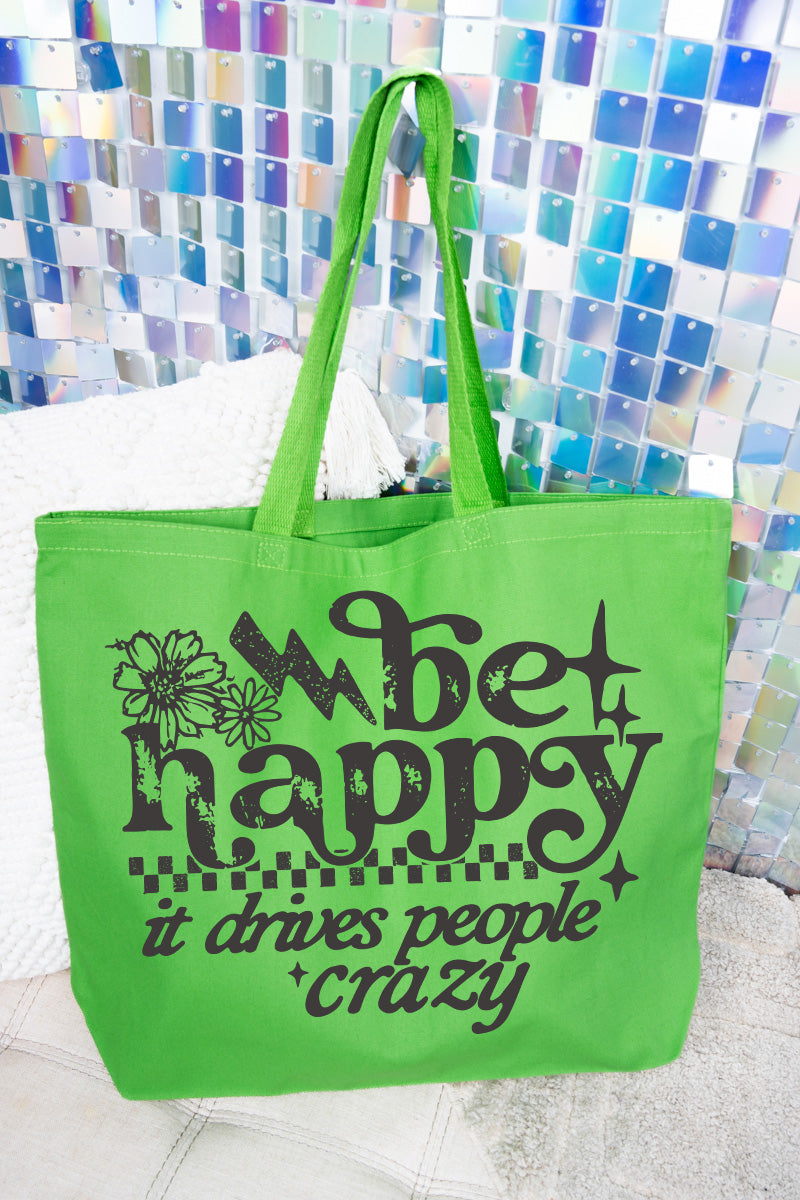 Black Be Happy Canvas Jumbo Tote