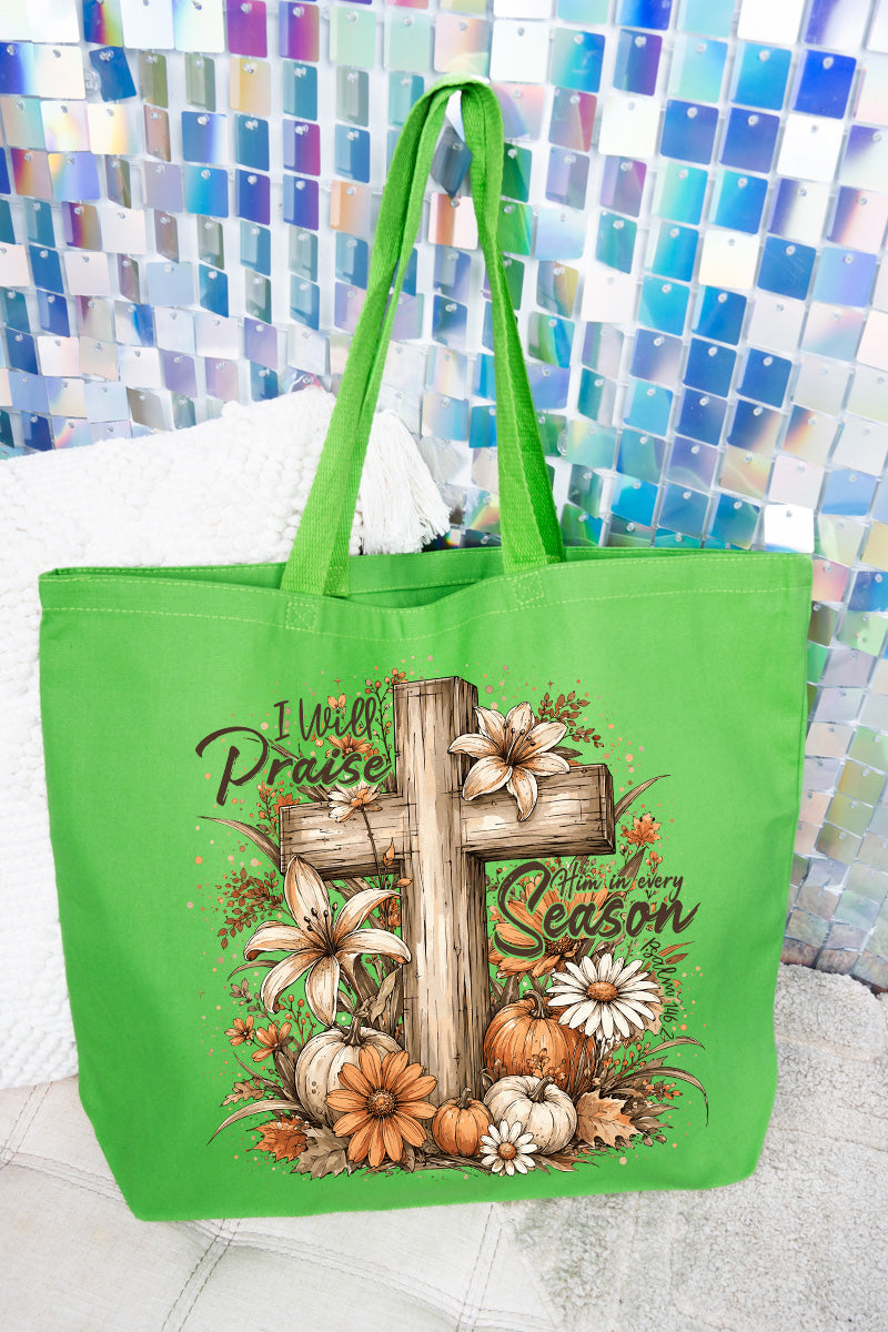 Harvest Praise Cross Canvas Jumbo Tote