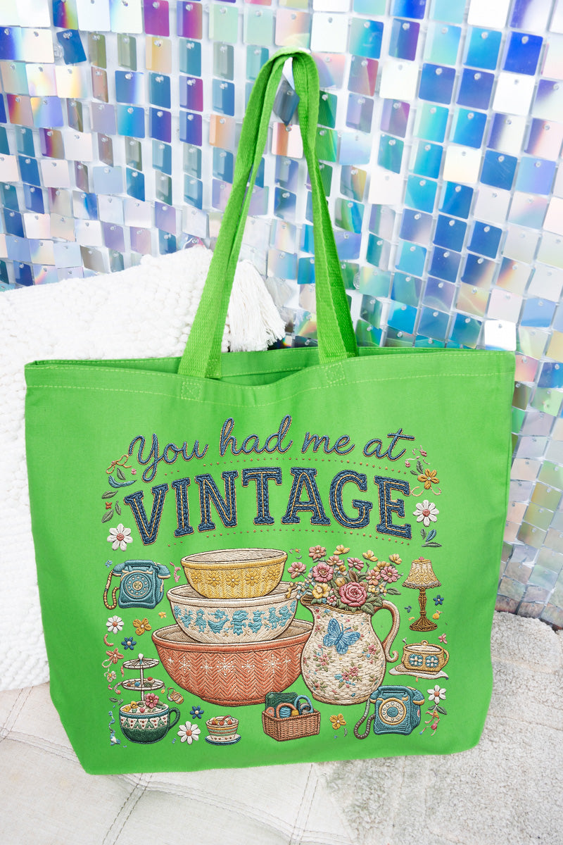 Vintage Threaded Treasures Canvas Jumbo Tote