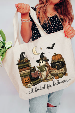 All Booked For Halloween Canvas Jumbo Tote