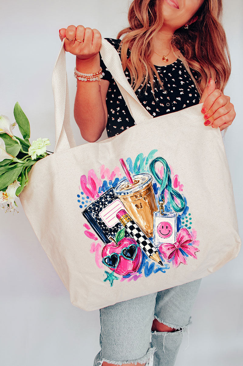 Bows, Books & Brews Canvas Jumbo Tote