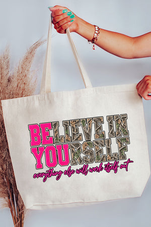 Believe In Yourself Pink Spark Canvas Jumbo Tote