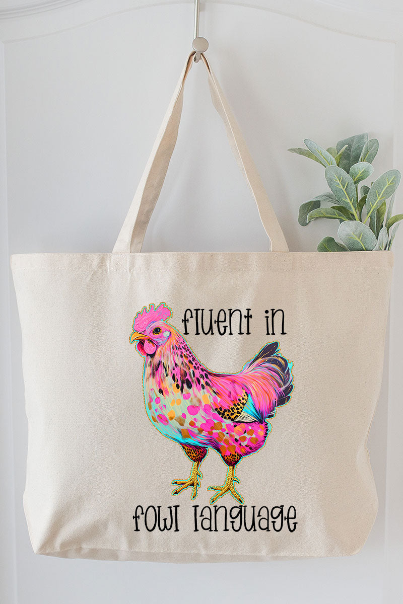Fluent In Fowl Language Canvas Jumbo Tote