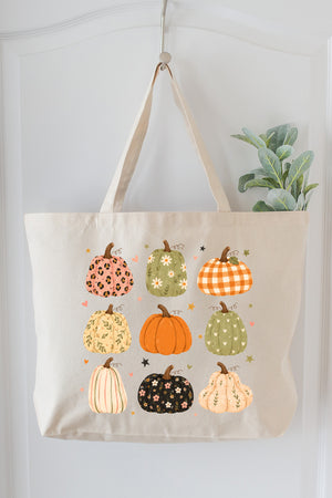 Patchwork Pumpkin Parade Canvas Jumbo Tote