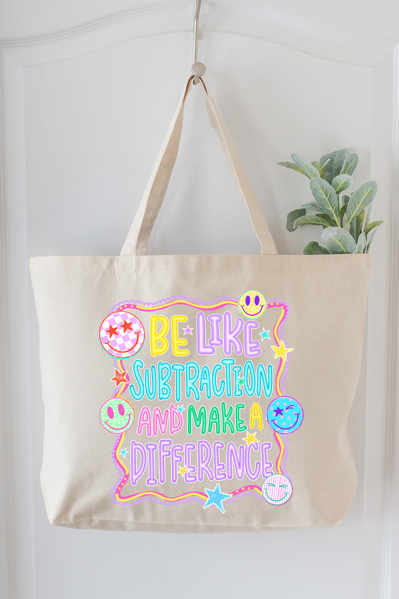 Playful Be Like Subtraction Canvas Jumbo Tote