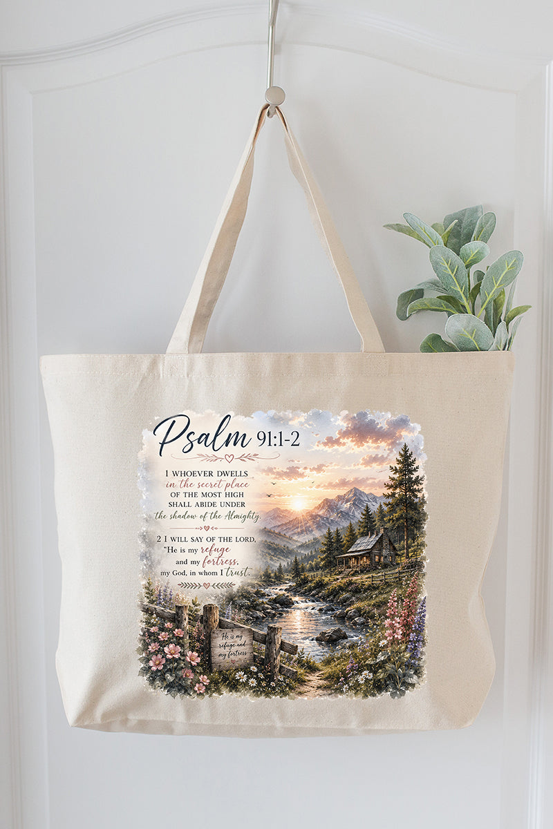Scenic Psalm 91 Canvas Jumbo Tote