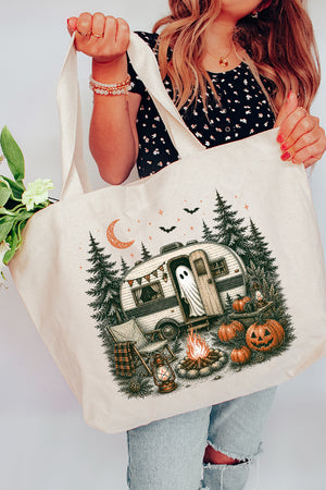 Spooky Campfire Night Canvas Jumbo Tote