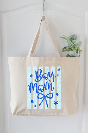 Striped Stars Boy Mom Canvas Jumbo Tote