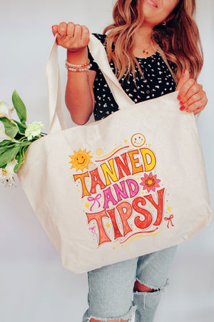 Tanned And Tipsy State Of Mind Canvas Jumbo Tote