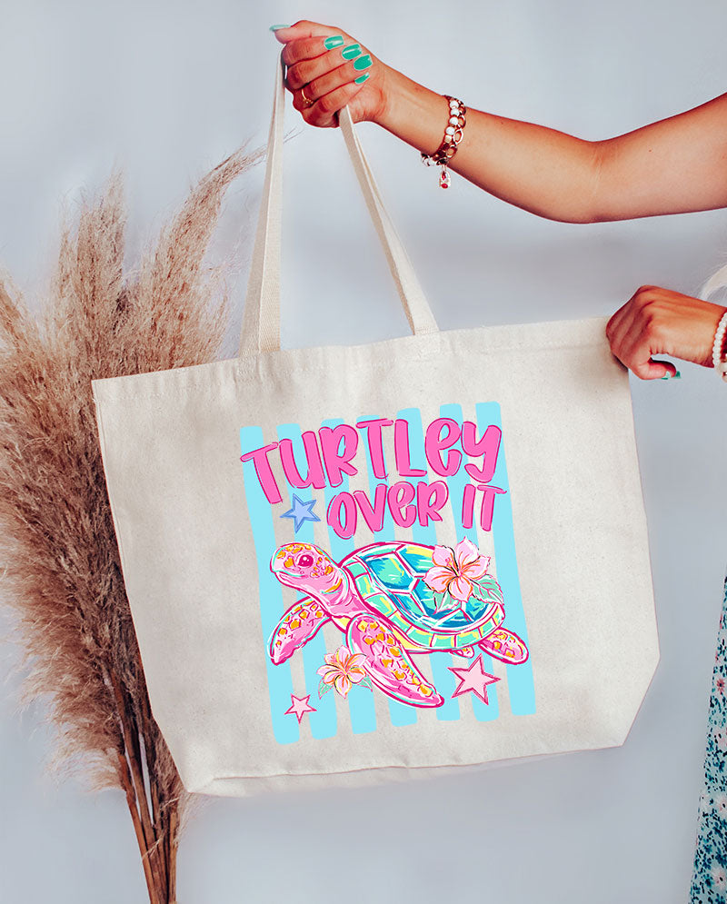Turtley Over It Canvas Jumbo Tote