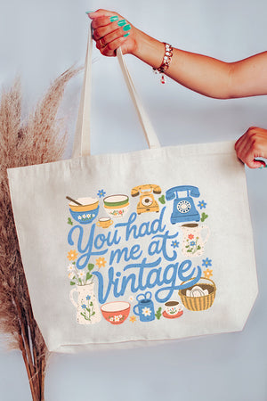 You Had Me At Vintage Canvas Jumbo Tote
