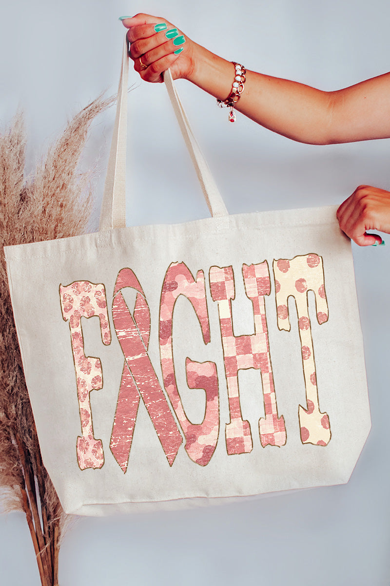 Pink Patterned Fight Canvas Jumbo Tote