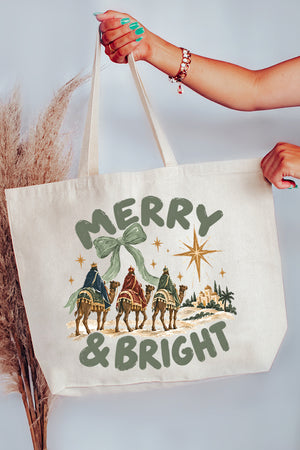 Three Kings Merry & Bright Canvas Jumbo Tote