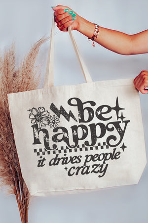 Black Be Happy Canvas Jumbo Tote