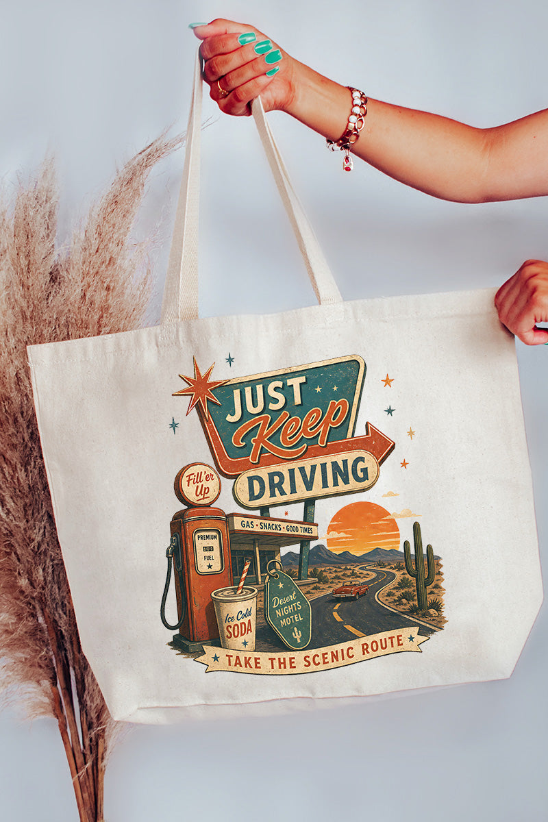 Just Keep Driving Canvas Jumbo Tote