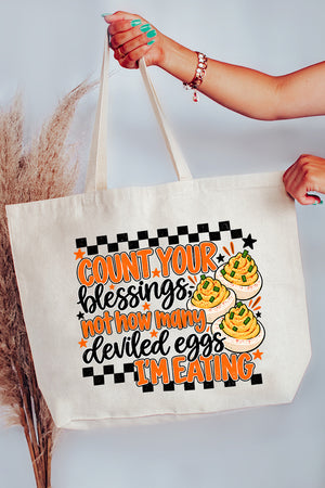 Count Blessings Not Deviled Eggs Canvas Jumbo Tote